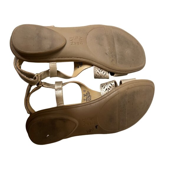 Naturalizer Womens Leather Sandals With Laser Cut Straps 8M Beige Ankle Closure - Picture 10 of 14